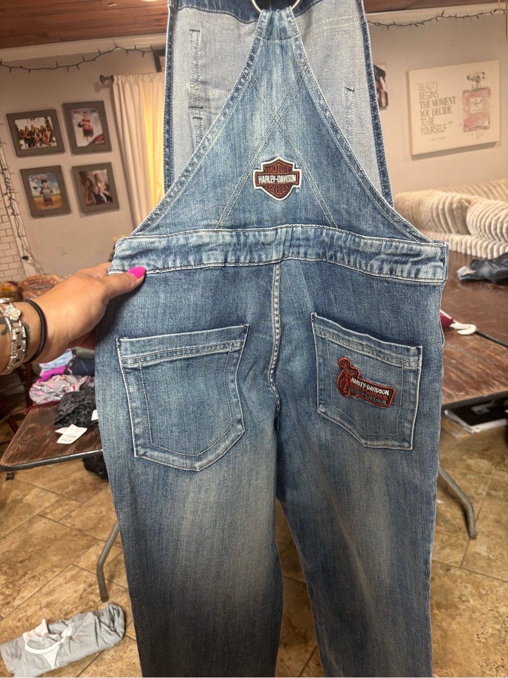 Harley-Davidson Women's Light Blue Denim Overalls with Patch